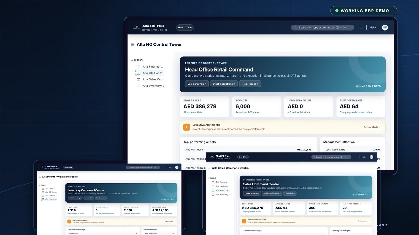 Alta ERP Plus — Working Retail ERP Demo concept direction